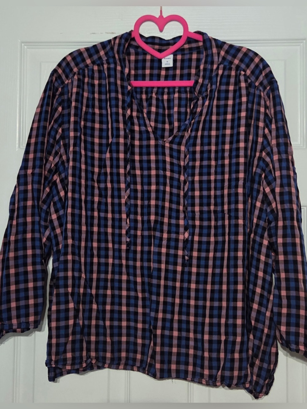 Old Navy, Navy and Pink Plaid Top Size XL
